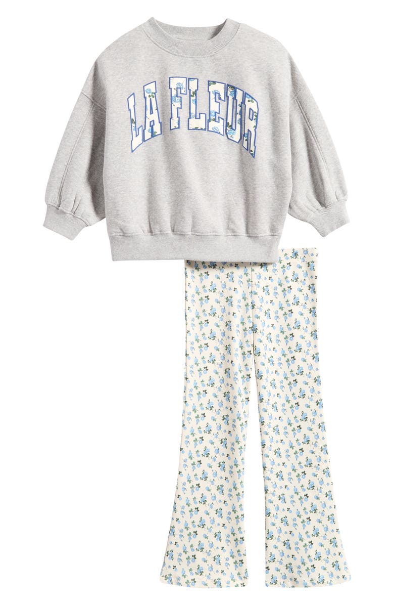 NEXT Kids' Ditsy Sweatshirt & Floral Flare Leggings Set, Main, color, Grey
