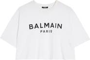 Balmain Logo Crop Cotton Graphic T-Shirt