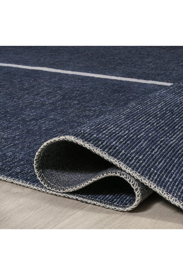 Linja Solid Centre Stripe Machine-Washable Area Rug, Alternate, color, Navy/Gray