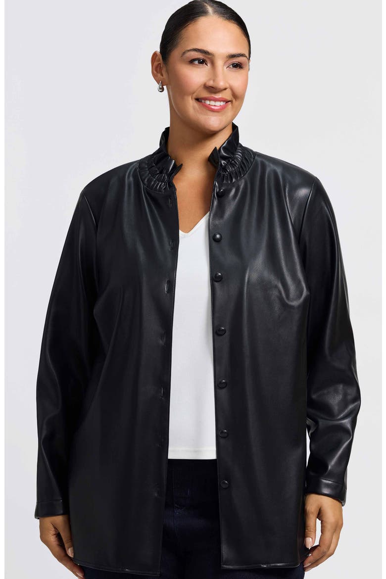 Carolina Faux Leather Button-Up Shirt Jacket, Alternate, color, BLACK
