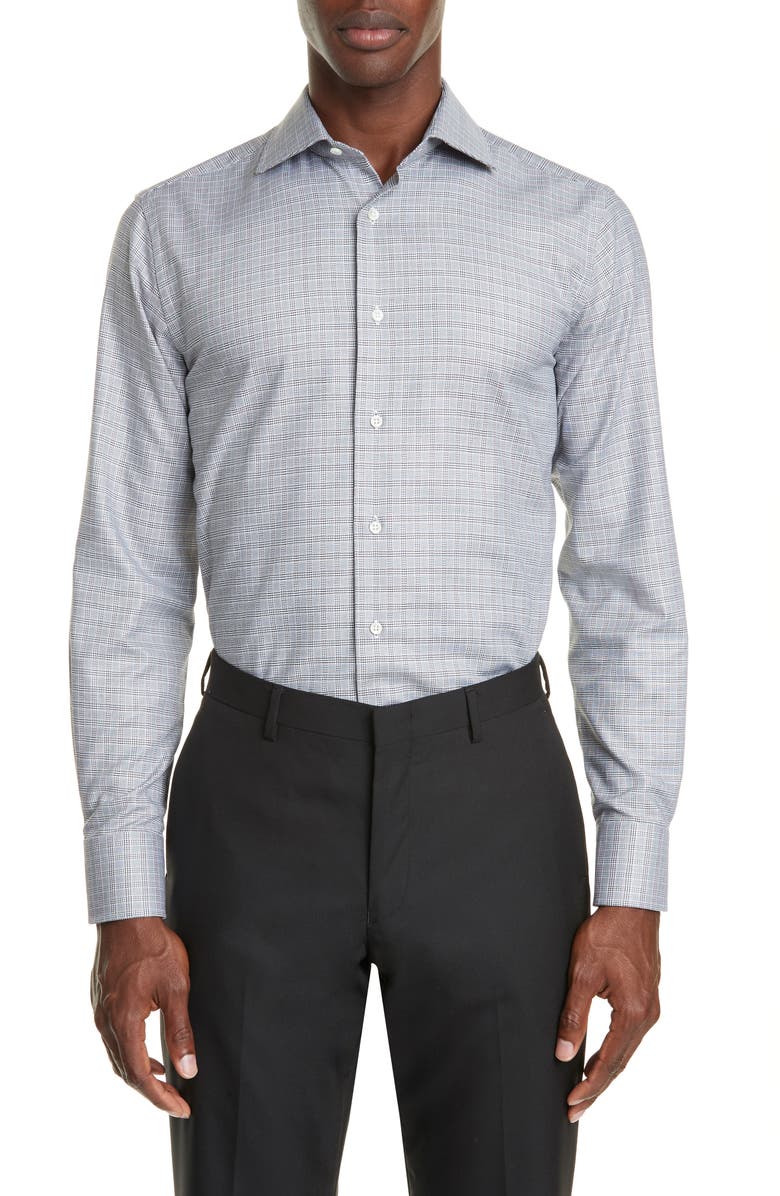 Canali Trim Fit Plaid Dress Shirt, Main, color, 