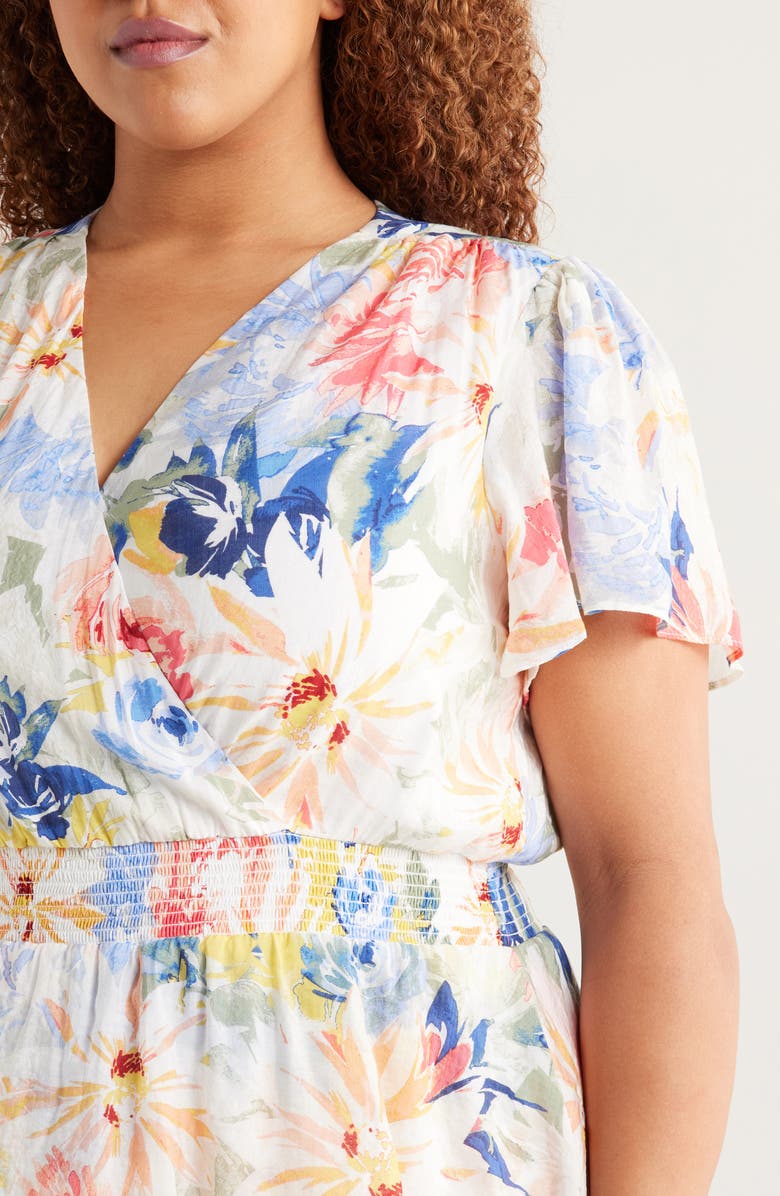 Vince Camuto Floral Tiered Chiffon Cocktail Dress, Alternate, color, Ultra White