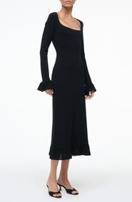 STAUD Shelley Lace 
Ruffle Long Sleeve Midi Dress