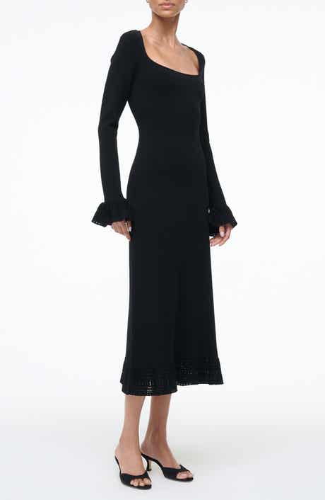 Shelley Lace & Ruffle Long Sleeve Midi Dress