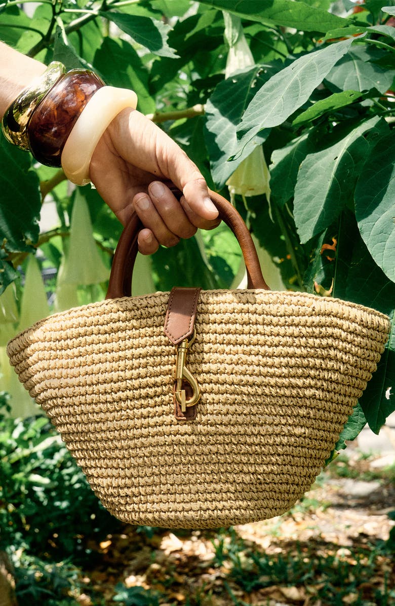 Rebecca Minkoff Mini Megan Woven Fan Tote, Alternate, color, Natural/ Tawny