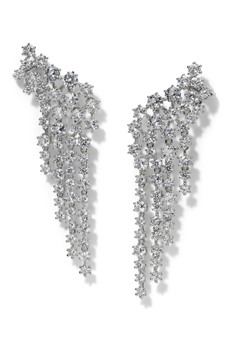 Sunshower Cubic Zirconia Ear Crawlers, Main, color, RHODIUM/ CLEAR