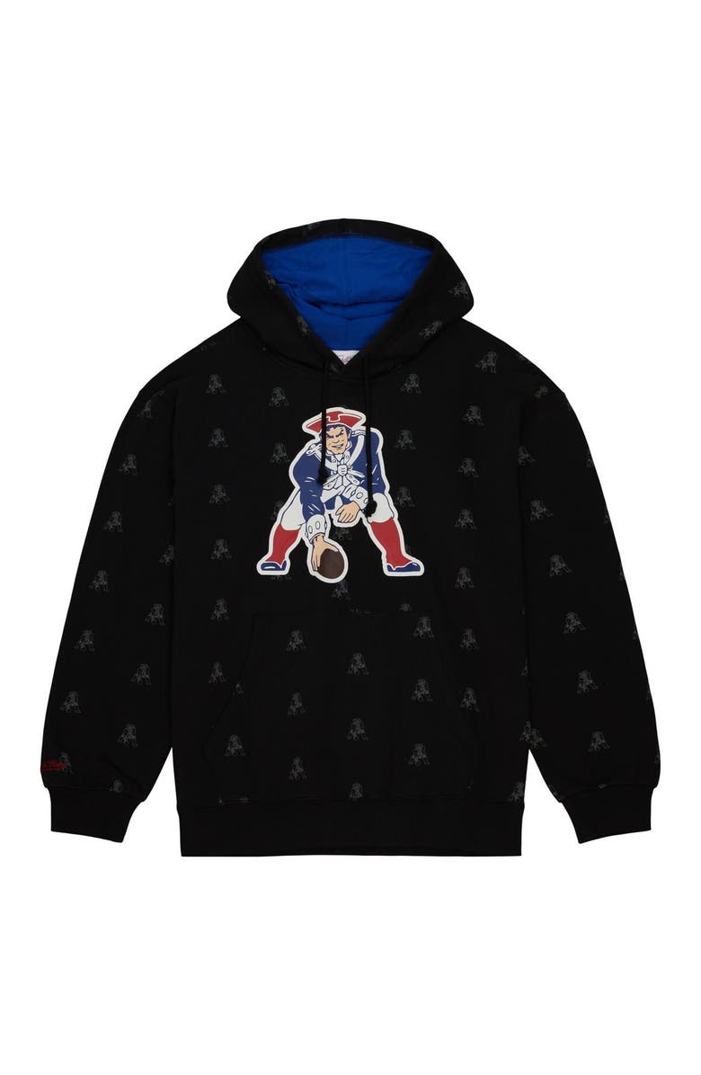 Mitchell & Ness Men's Mitchell & Ness Black New England Patriots Allover Print Fleece Pullover Hoodie, Alternate, color, Black
