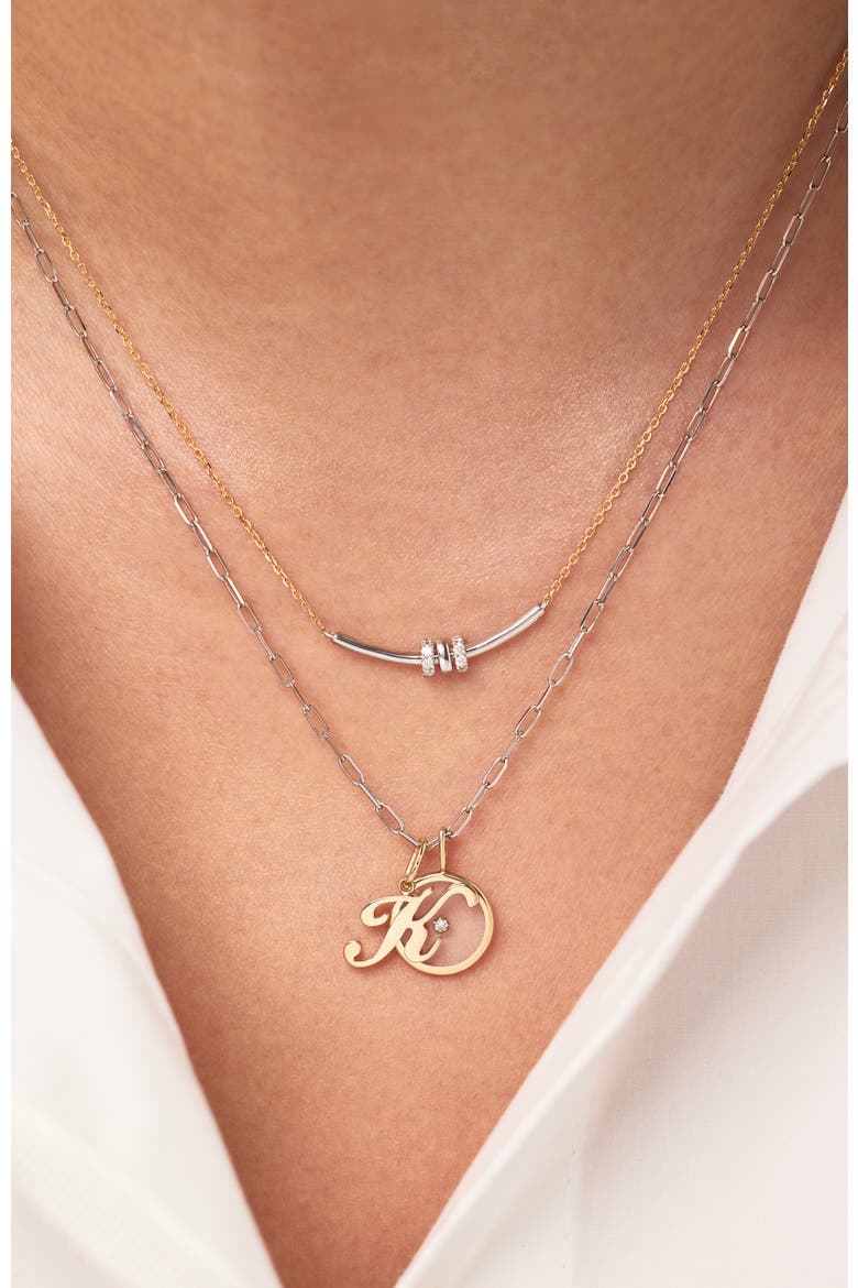Solid Yellow Gold - Diamond Links Bar Necklace, Alternate, color, Two-Tone