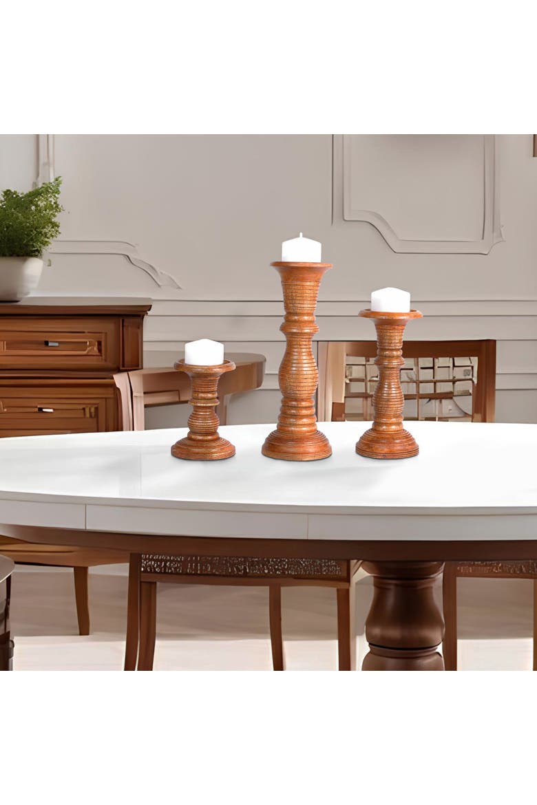 Jharna Pillar Candleholder Set - Natural, Alternate, color, Natural