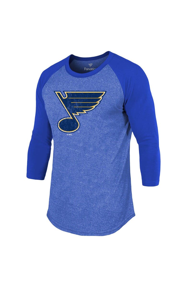 FANATICS Men's Fanatics Branded Jordan Binnington Blue St. Louis Blues Name & Number Tri-Blend Raglan 3/4-Sleeve T-Shirt, Alternate, color,
