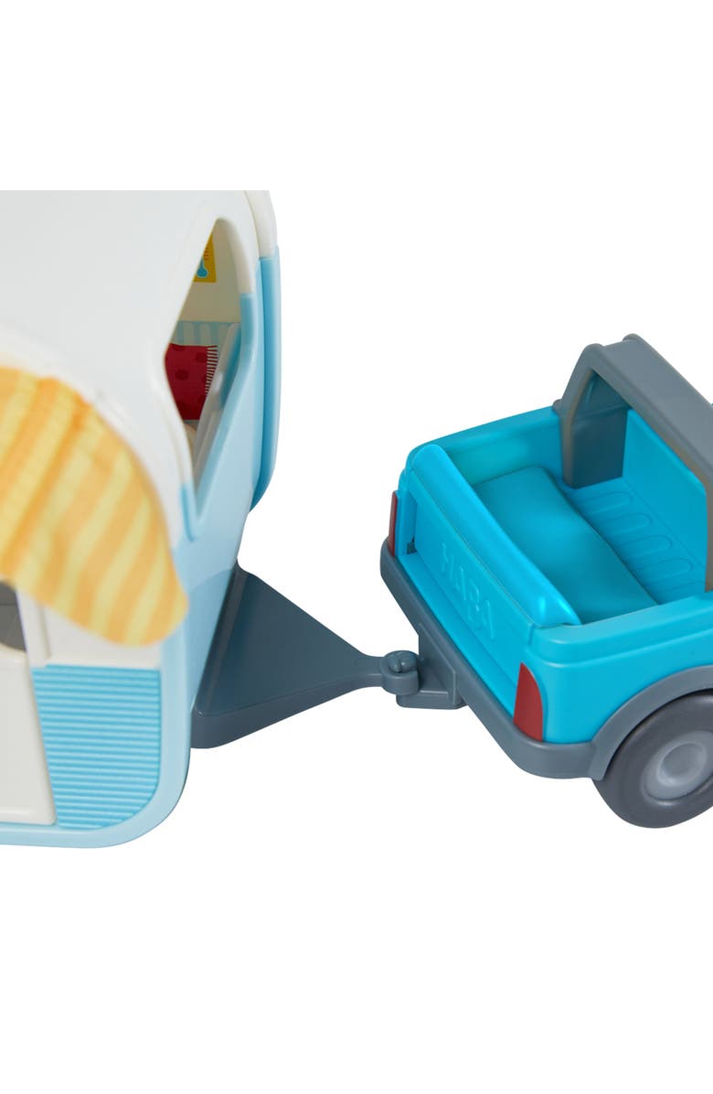 HABA Little Friends Vacation Camper Play Set with All Terrain Push & Go Vehicle, 2 Lawn Chairs and 4" Bendy Boy Doll Figure, Alternate, color, 