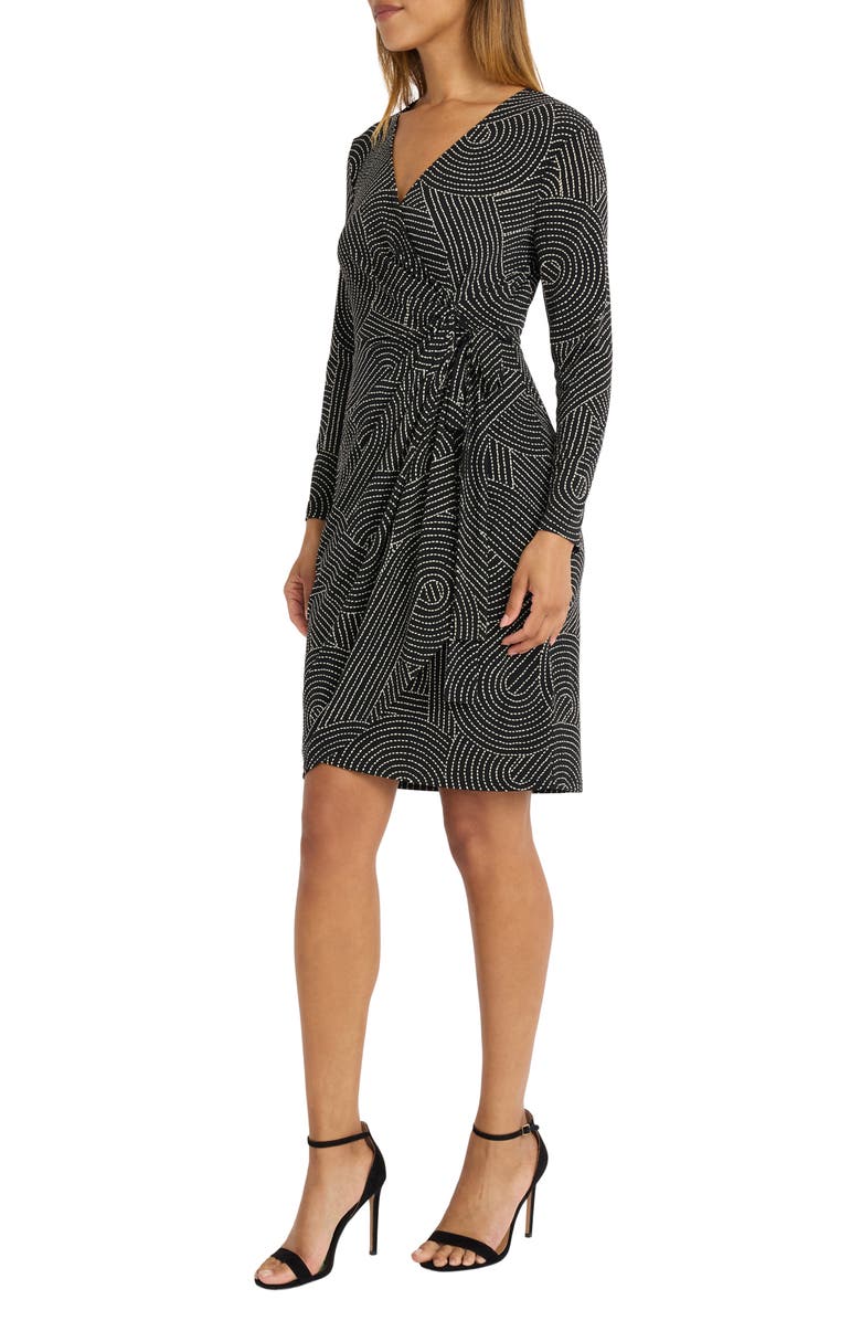 Maggy London Long Sleeve Faux Wrap Dress, Alternate, color, Black/ Soft White