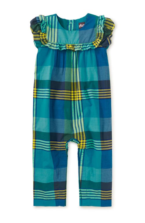 Tea Collection Woven Ruffle Baby Romper In Amazonian Plaid
