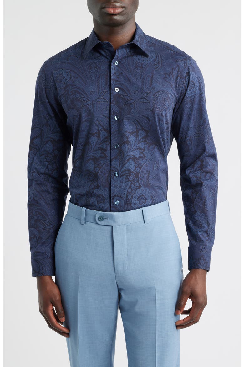 Roma Stretch Cotton Dress Shirt, Main, color, STAMPA F.DO BLUE
