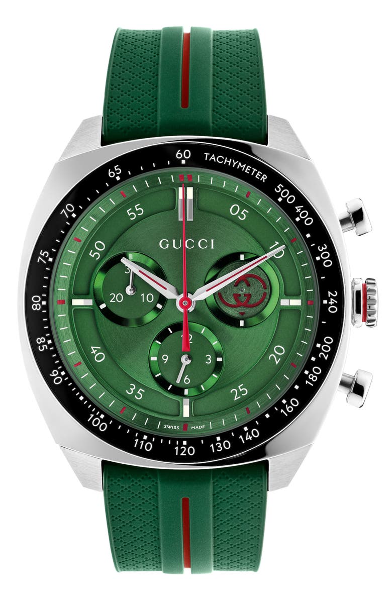 Gucci Interlocking G Chronograph Rubber Strap Watch, 41mm, Alternate, color, Green