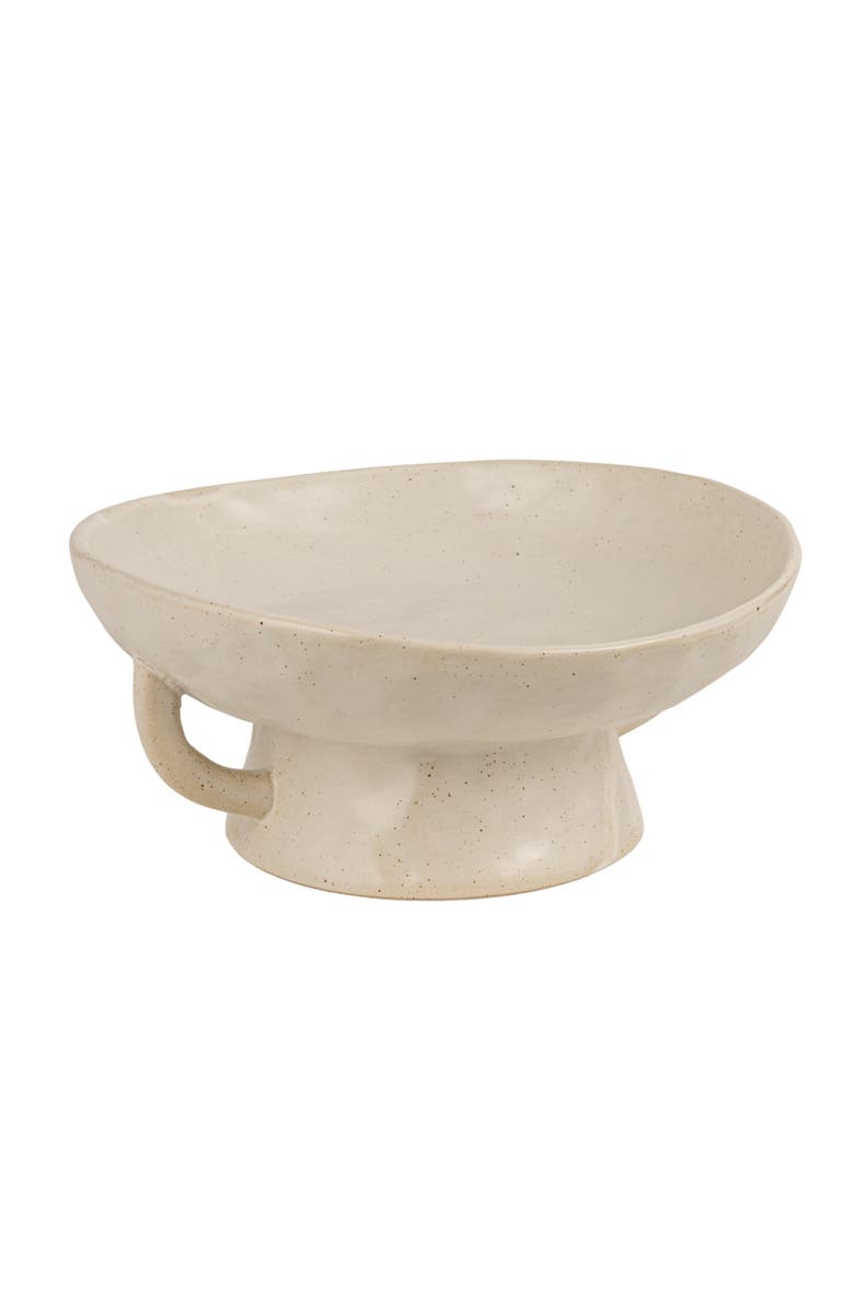 Storied Home Stoneware Footed Pedestal Bowl with Handles, Reactive Glaze, White, Main, color, White