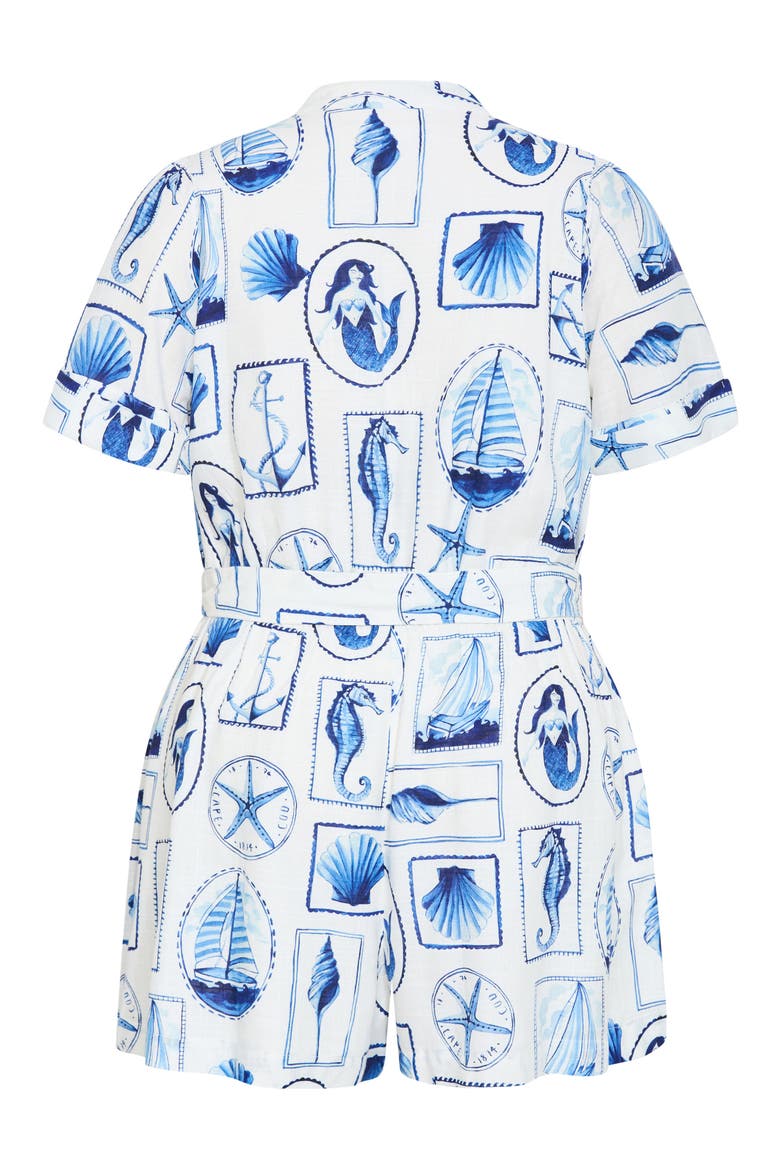 Elise Amalfi Print Belted Button Front Romper, Alternate, color, AMALFI POSTCARD