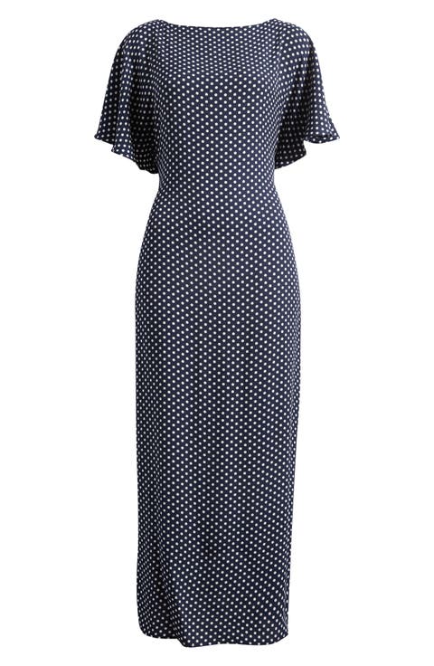 Maeva Polka Dot Flutter Sleeve Midi Dress