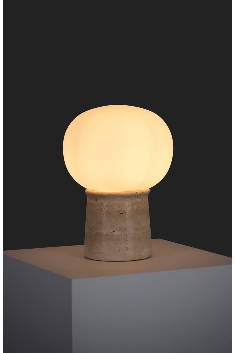 Neptune 12" LED Table Lamp With Natural Travertine Stone Base, Alternate, color, Tan