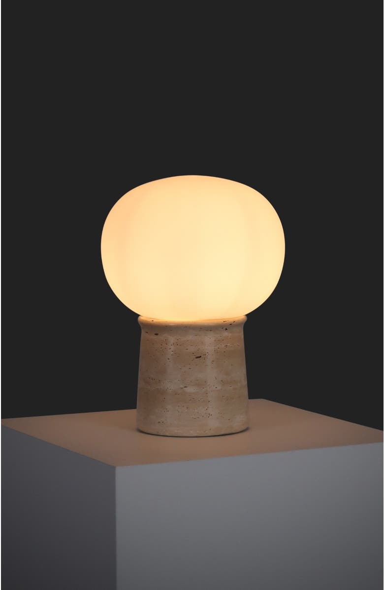 Brightech Neptune 12" LED Table Lamp With Natural Travertine Stone Base, Alternate, color, Tan