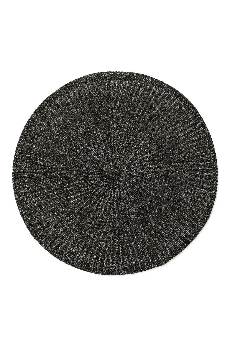 metallic ribbed beret, Alternate, color, BLACK