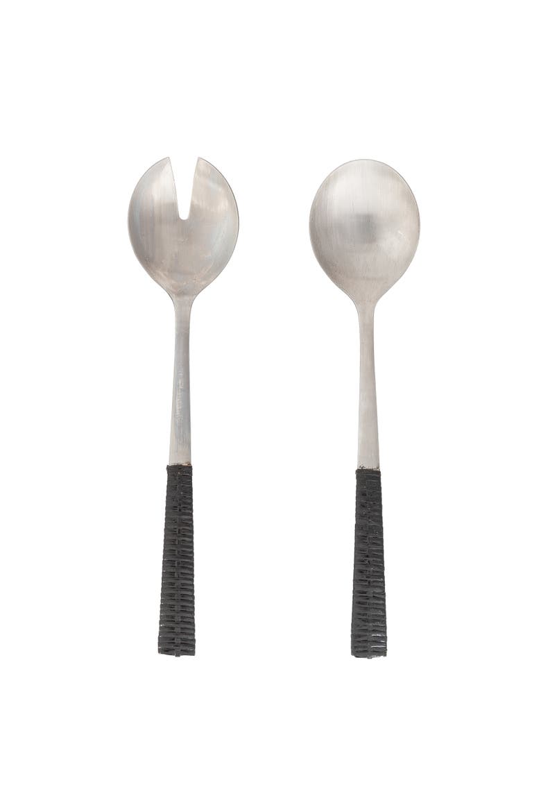 Artifacts Rattan Stainless-Steel Serving Pieces (Set of 2) - With Gift Box, Main, color, Tudor Black