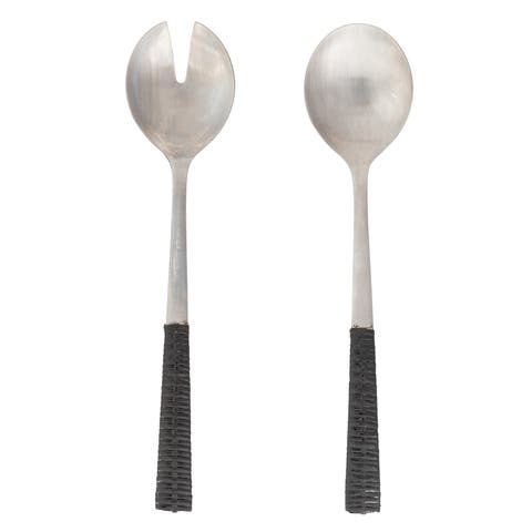 Artifacts Rattan Stainless-Steel Serving Pieces (Set of 2) - With Gift Box