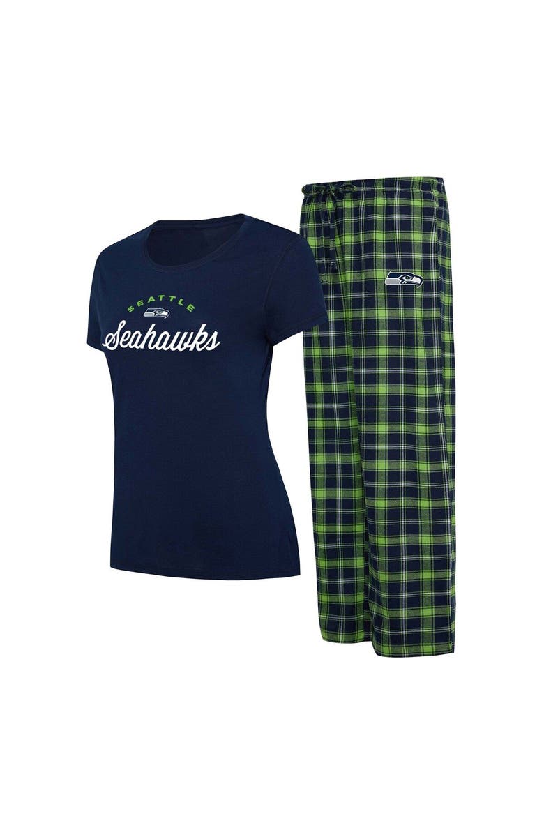 Women's Concepts Sport College Navy/Neon Green Seattle Seahawks Arctic T-Shirt & Flannel Pants Sleep Set, Main, color, Navy