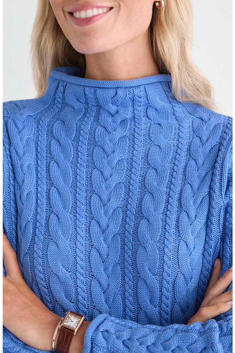 Cable Knit Mock Neck Sweater, Alternate, color, BREAKER BLUE