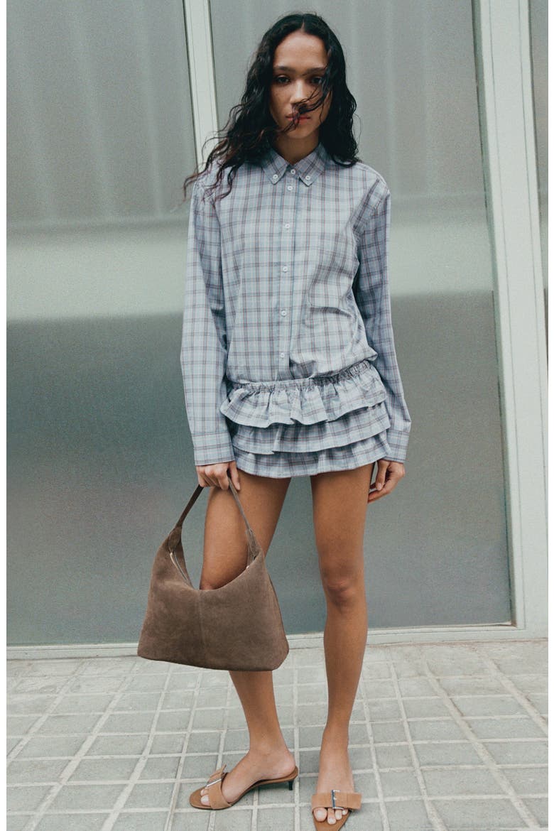 Ruffled Check Shorts, Alternate, color, BLUE