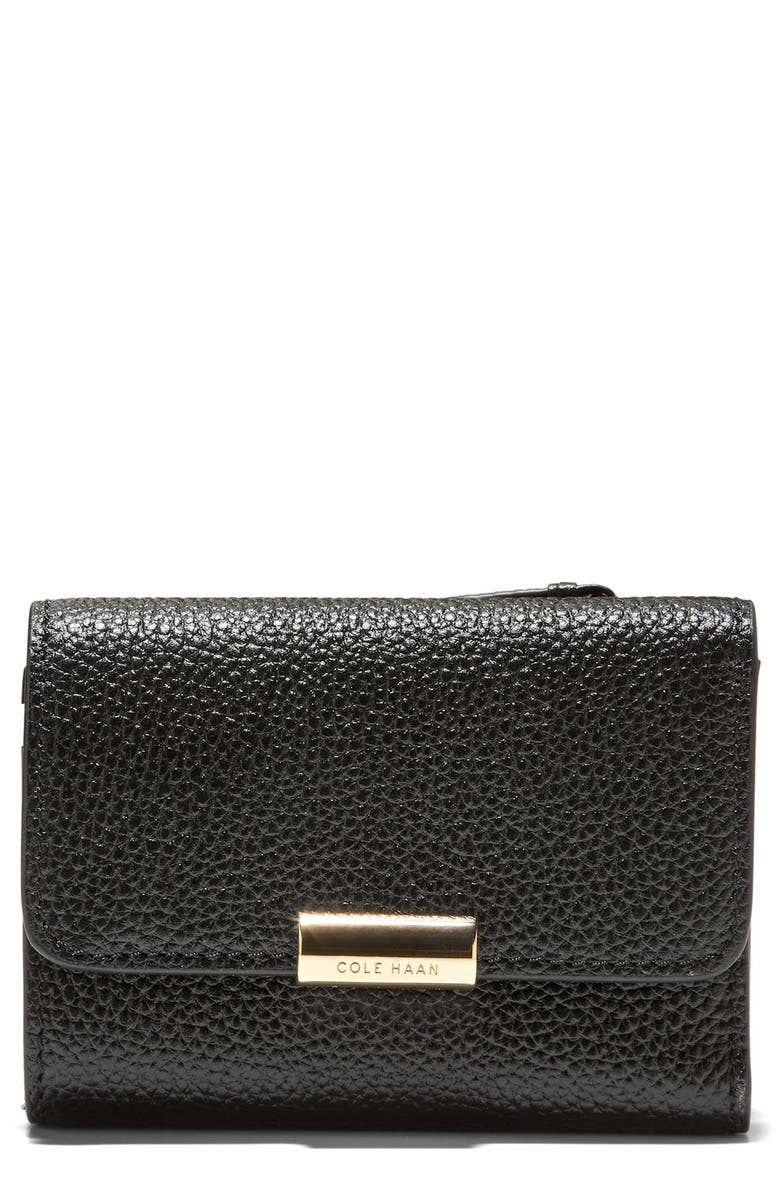 Cole Haan Rachel Compact Leather Trifold Wallet, Main, color, Black