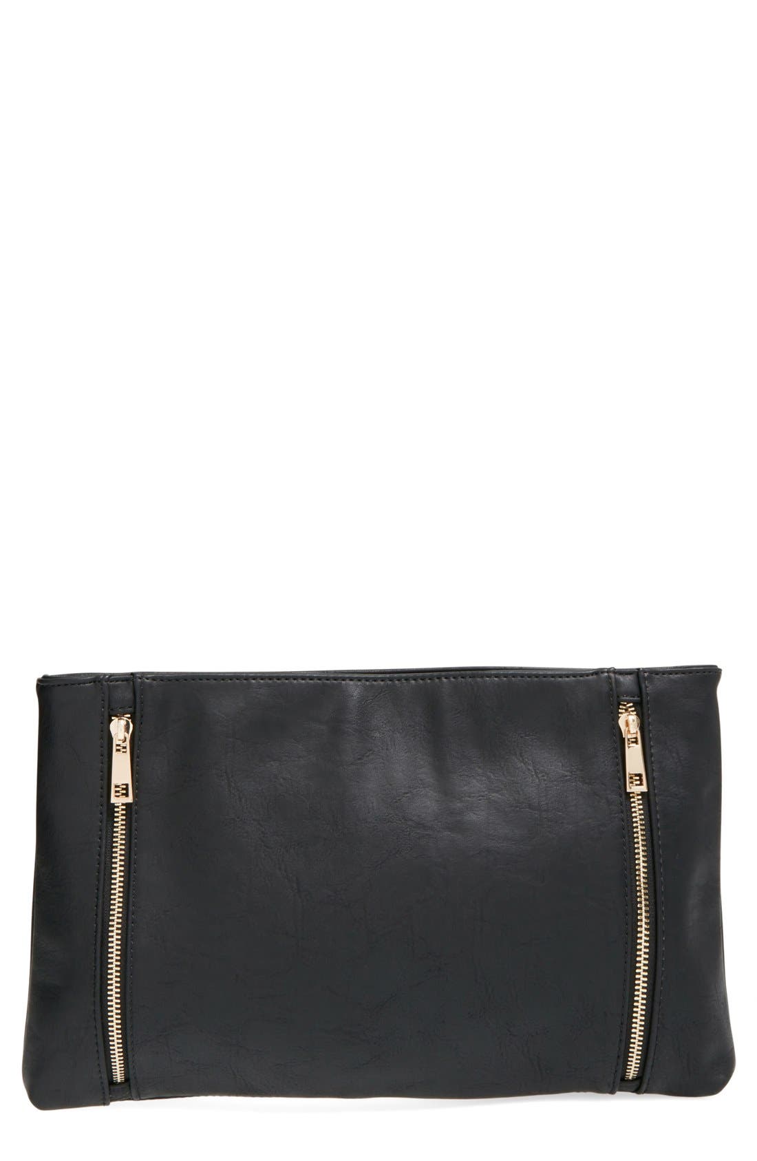 'Judd' Oversize Faux Leather Zip Clutch, Main, color, BLACK