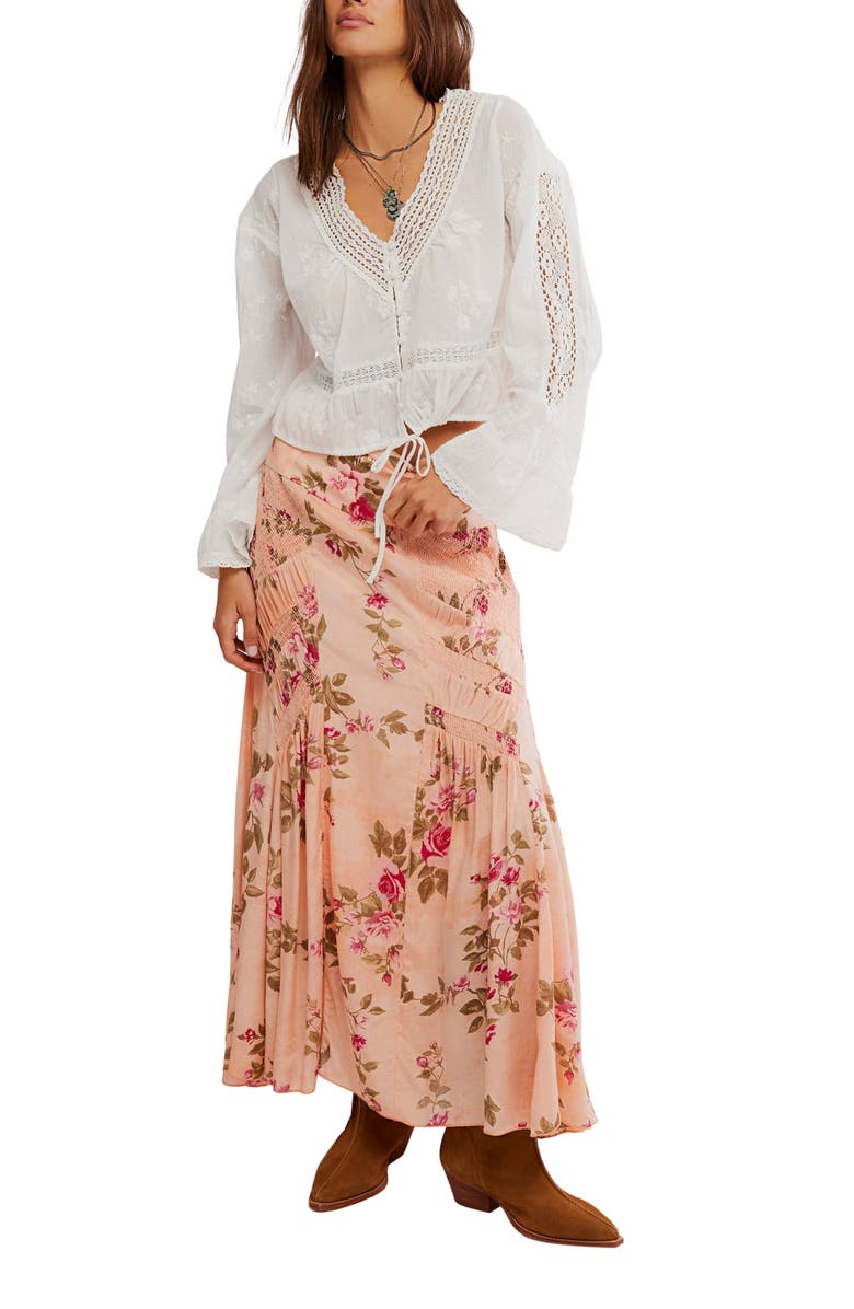 Free People Rowan Floral Smocked Maxi Skirt, Alternate, color, Falling Floral-Mauve