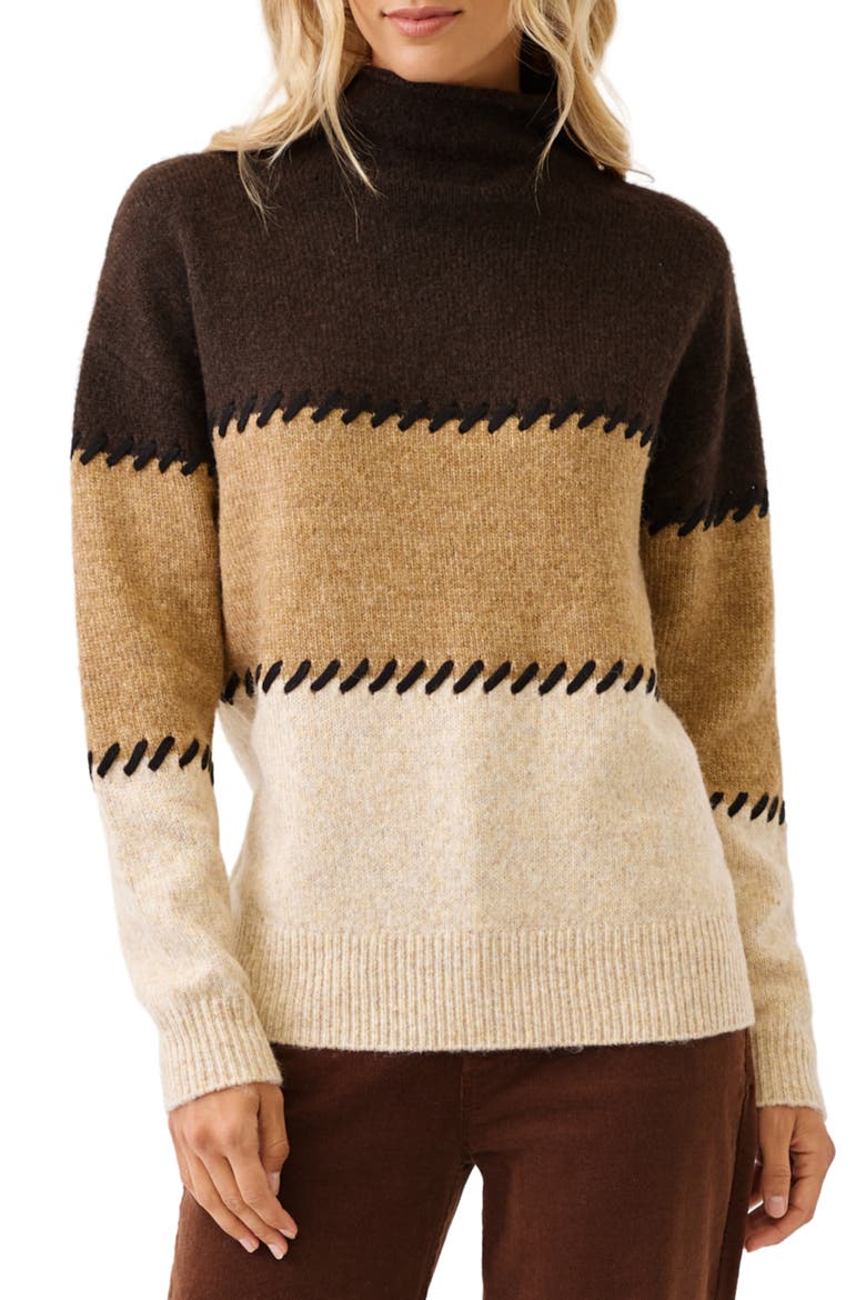Contrast Stitch Mock Neck Sweater, Main, color, BROWN