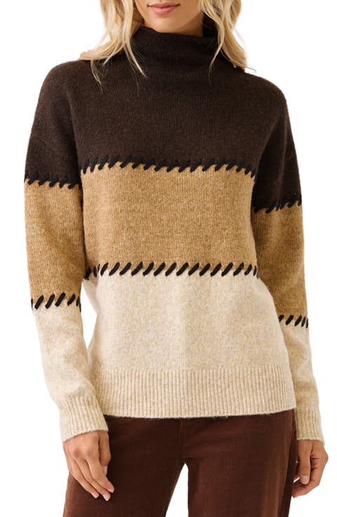 Contrast Stitch Mock Neck Sweater