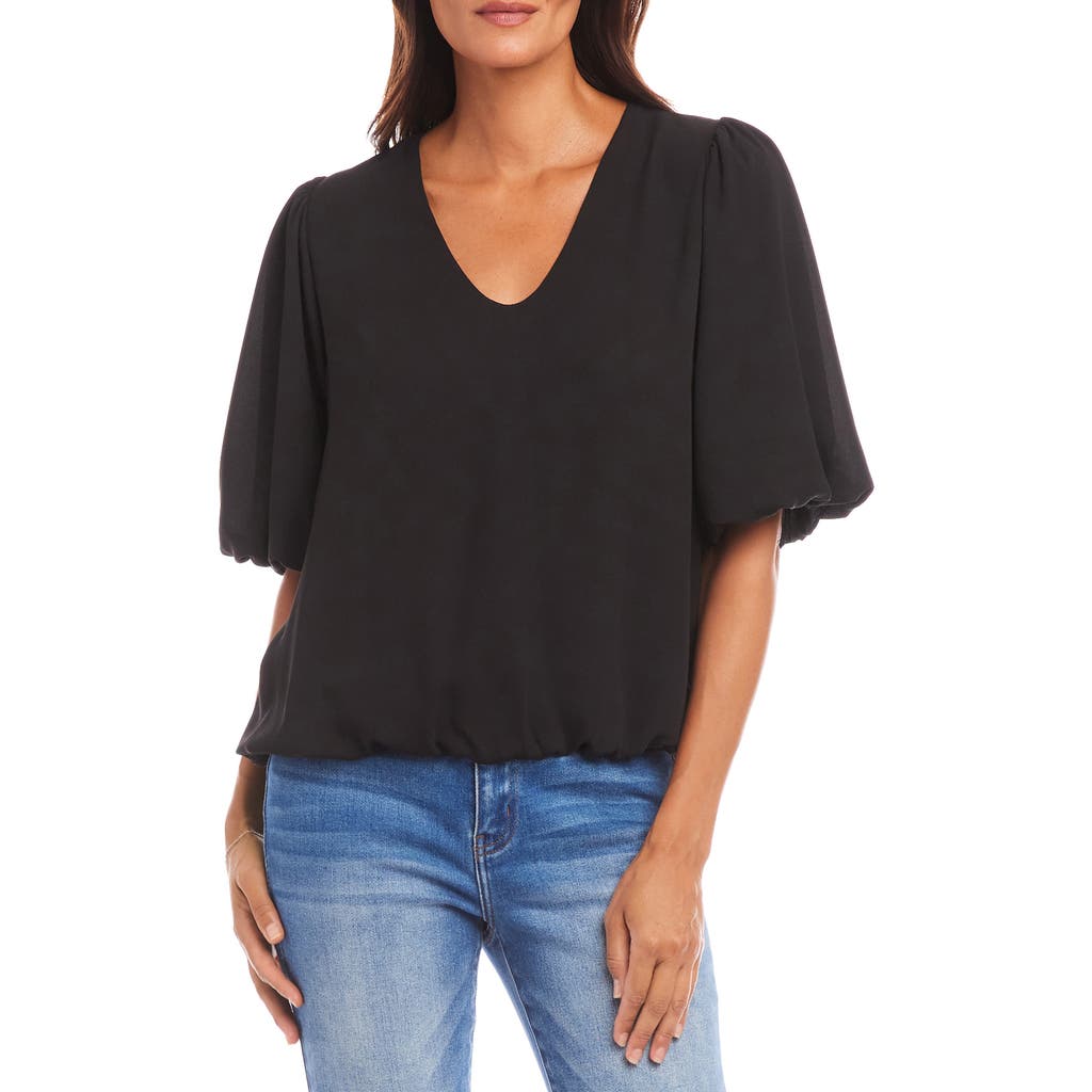 Karen Kane Puff Sleeve Crepe Top In Black