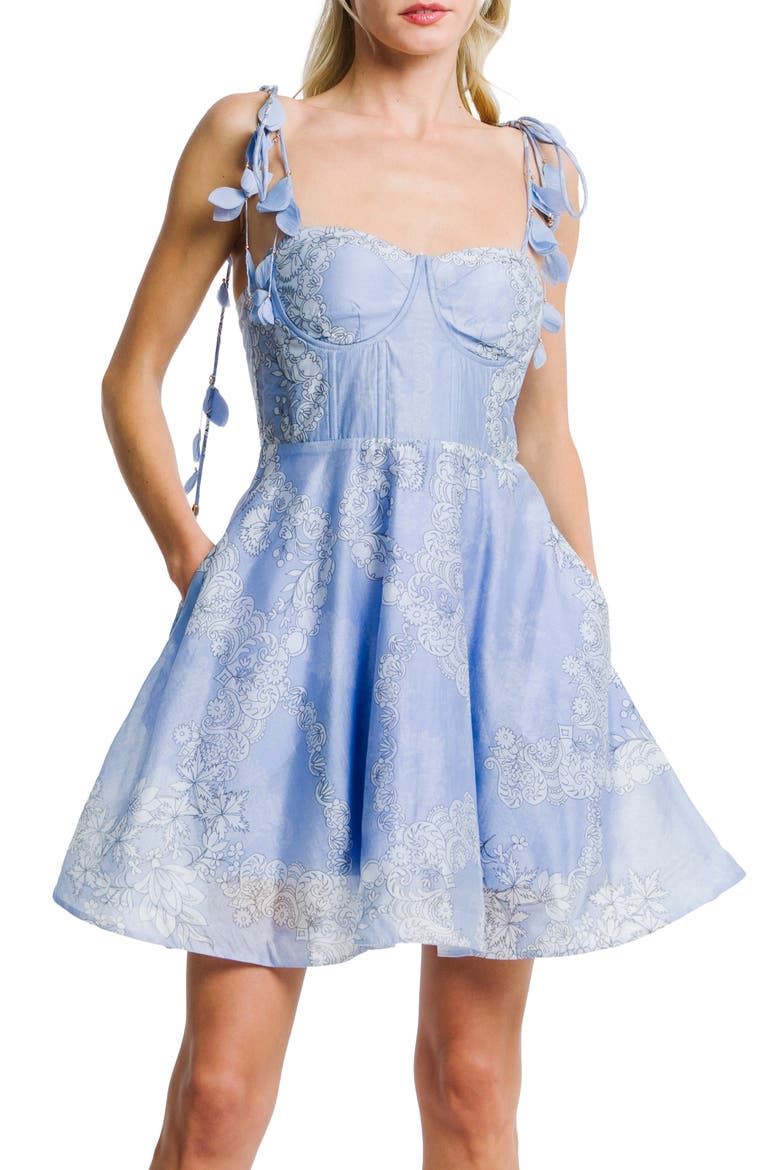 Kaelin Floral Print Voile Minidress, Alternate, color, BLUE MULTI