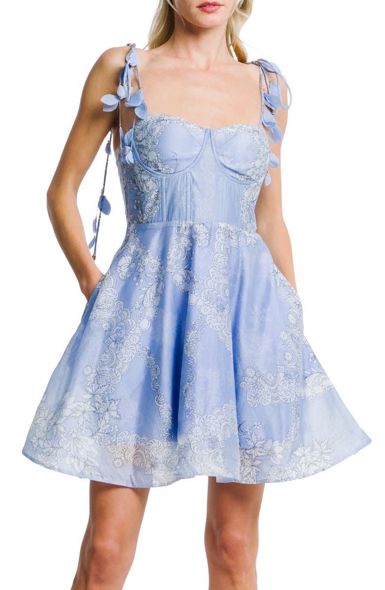 CIEBON Kaelin Floral Print Voile Minidress, Alternate, color, Blue Multi