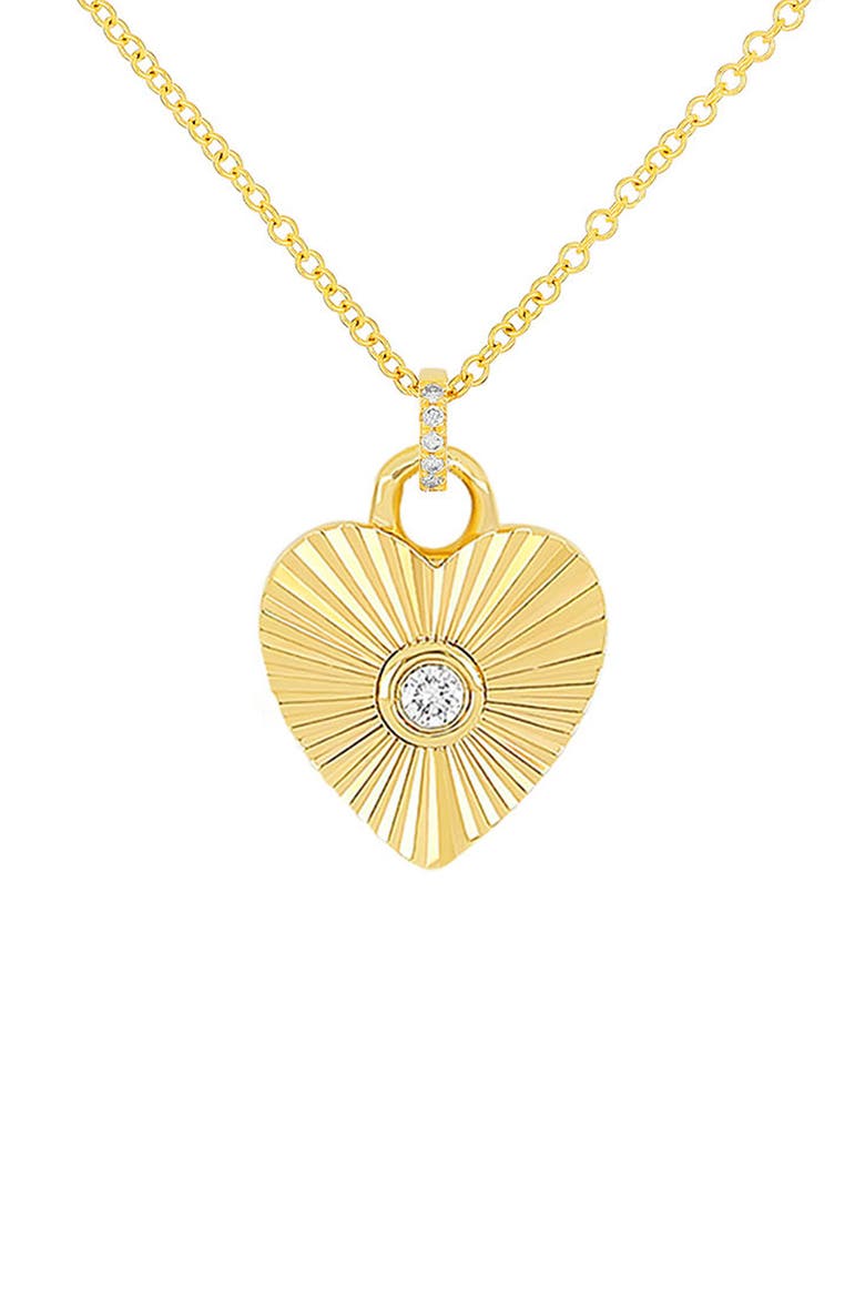 Diamond Fluted Heart Pendant Necklace, Main, color, 14K YELLOW GOLD