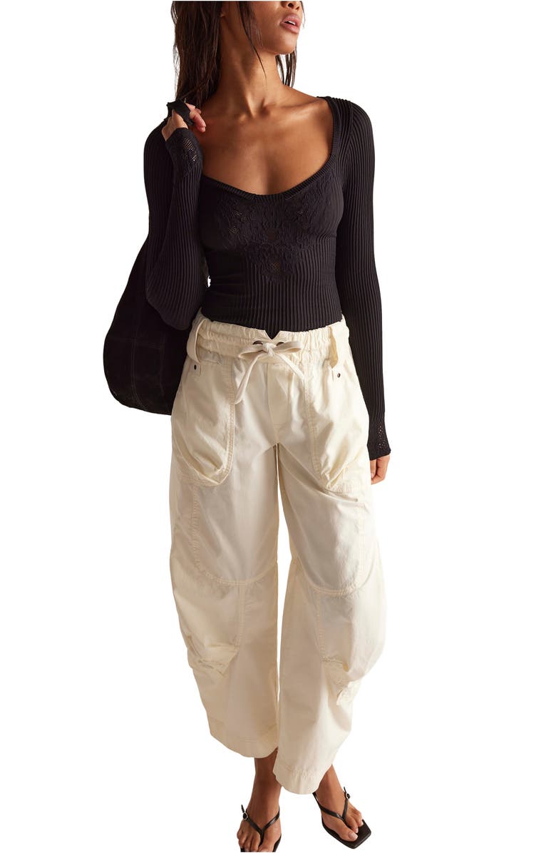 Free People Dynamic Duo Pointelle & Rib Long Sleeve Top, Alternate, color, Black