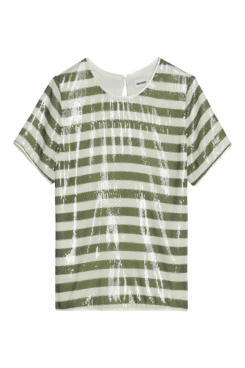 Tchao Sequin Stripe Top, Alternate, color, MOSS
