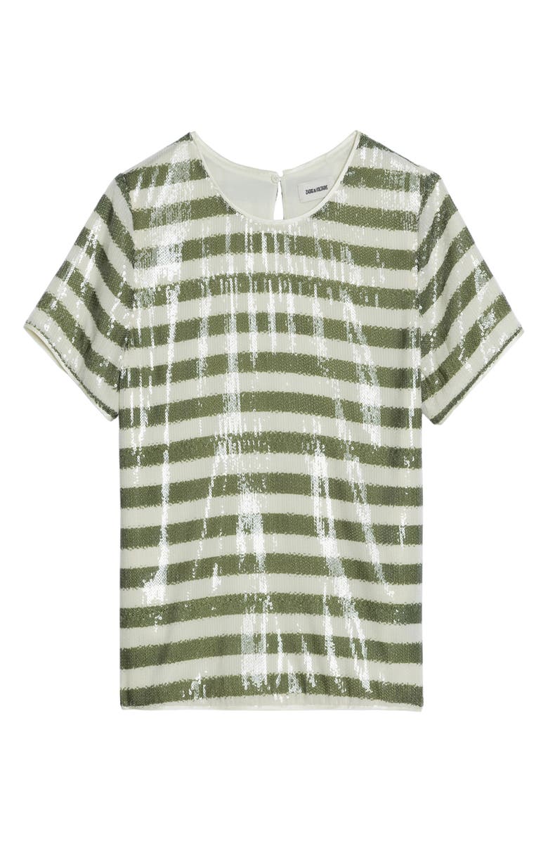 Zadig & Voltaire Tchao Sequin Stripe Top, Alternate, color, Moss