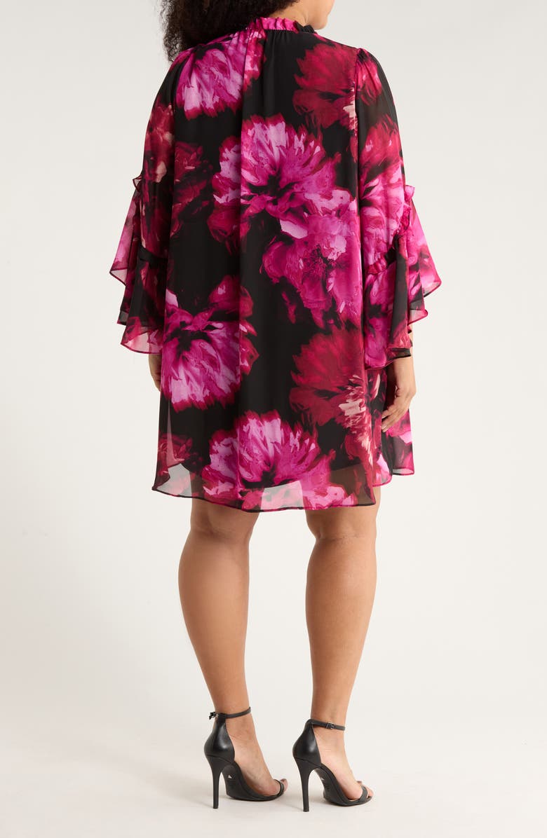 London Times Floral Long Sleeve A-Line Dress, Alternate, color, Black/ Flame