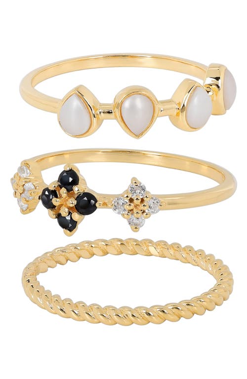 Ys Gems Set Of 3 Cultured Pearl, Black Spinel & White Topaz Rings In White