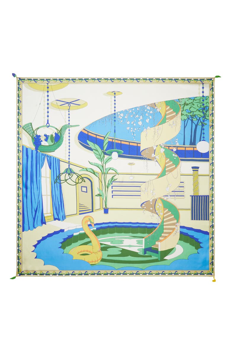 Tory Burch The Pool Square Silk Scarf, Alternate, color, The Pool Square Blue
