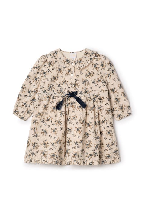 Flower Print Lace Dress with Velvet Tie (Toddler, Little Kid & Big Kid)