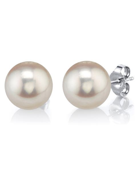 Freshwater Round Pearl Stud Earrings 9mm
