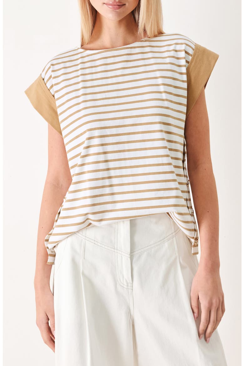 Cap Sleeve Knit Top, Main, color, WHITE/ TAUPE