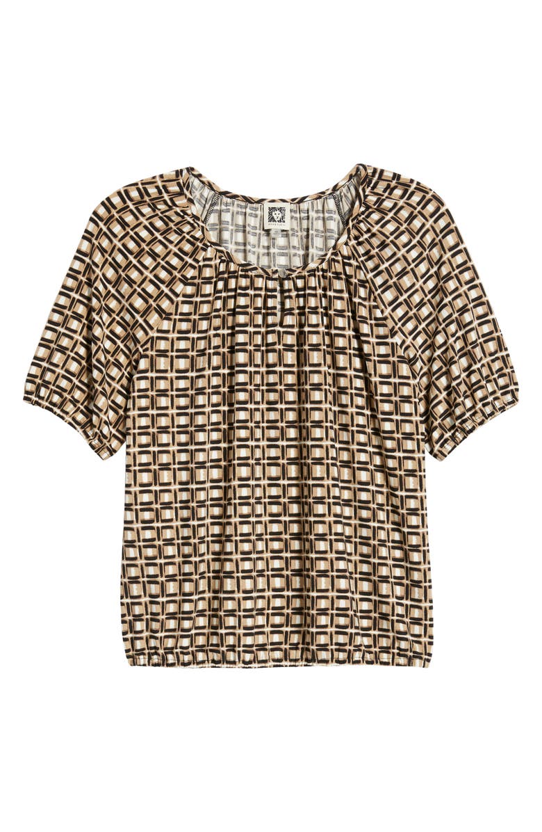 AK ANNE KLEIN Keyhole Peasant Top, Alternate, color, Anne Black/ Latte