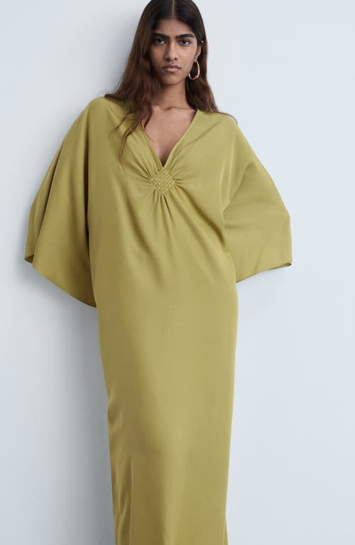 Mango Flared-sleeve Satin Dress Olive Green In Olive Green